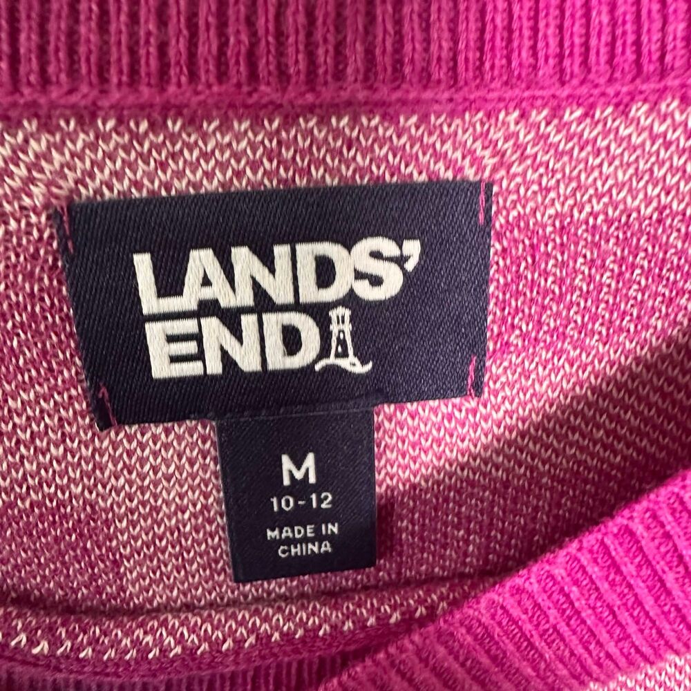 Lands' End Plaid Crewneck Cotton Sweater Magenta Purple Pink Patterned Size M - Picture 2 of 6